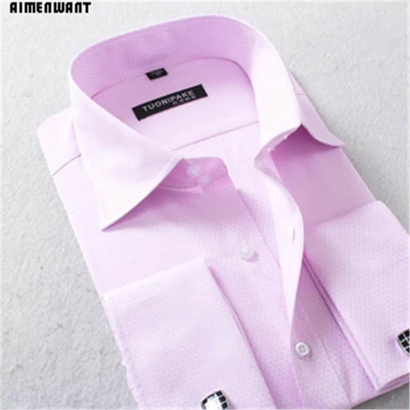 2023 Spring Business Shirt Mens Long Sleeve Slim Fit French Cuff Shirts Luxury Formal Checked Tees For Gifts Free Shipping