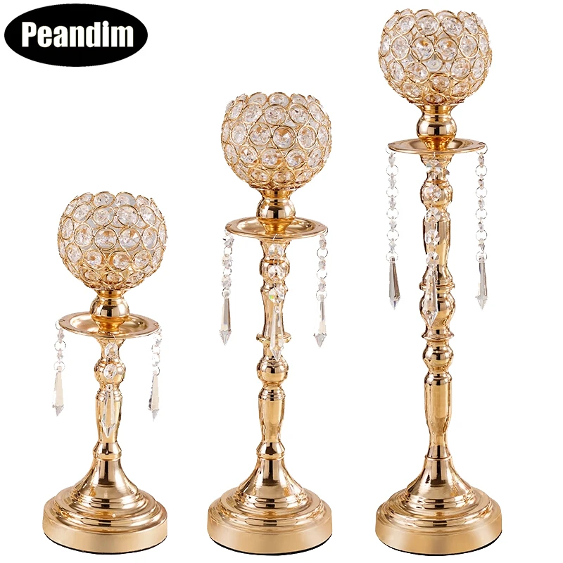 PEANDIM Romantic Wedding Candelabra K9 Crystal Candle Lantern Table Centerpieces Candlesticks Event Party Home Candle Holders