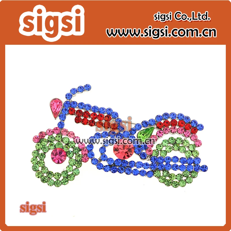 Motorcycle shape various colors crystal rhinestone brooch for party