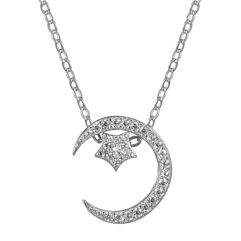 

Eulonvan Necklaces Pendants 925 Sterling Silver Jewelry Long Necklaces Sailor Moon For Woman Chains White Cubic Zirconia S-A598