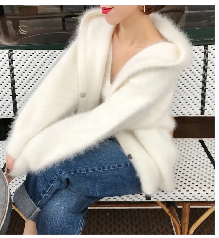 NEW women mink cashmere sweater cardigan with hooded lantern sleeve coat outwear jacket free shipping S221