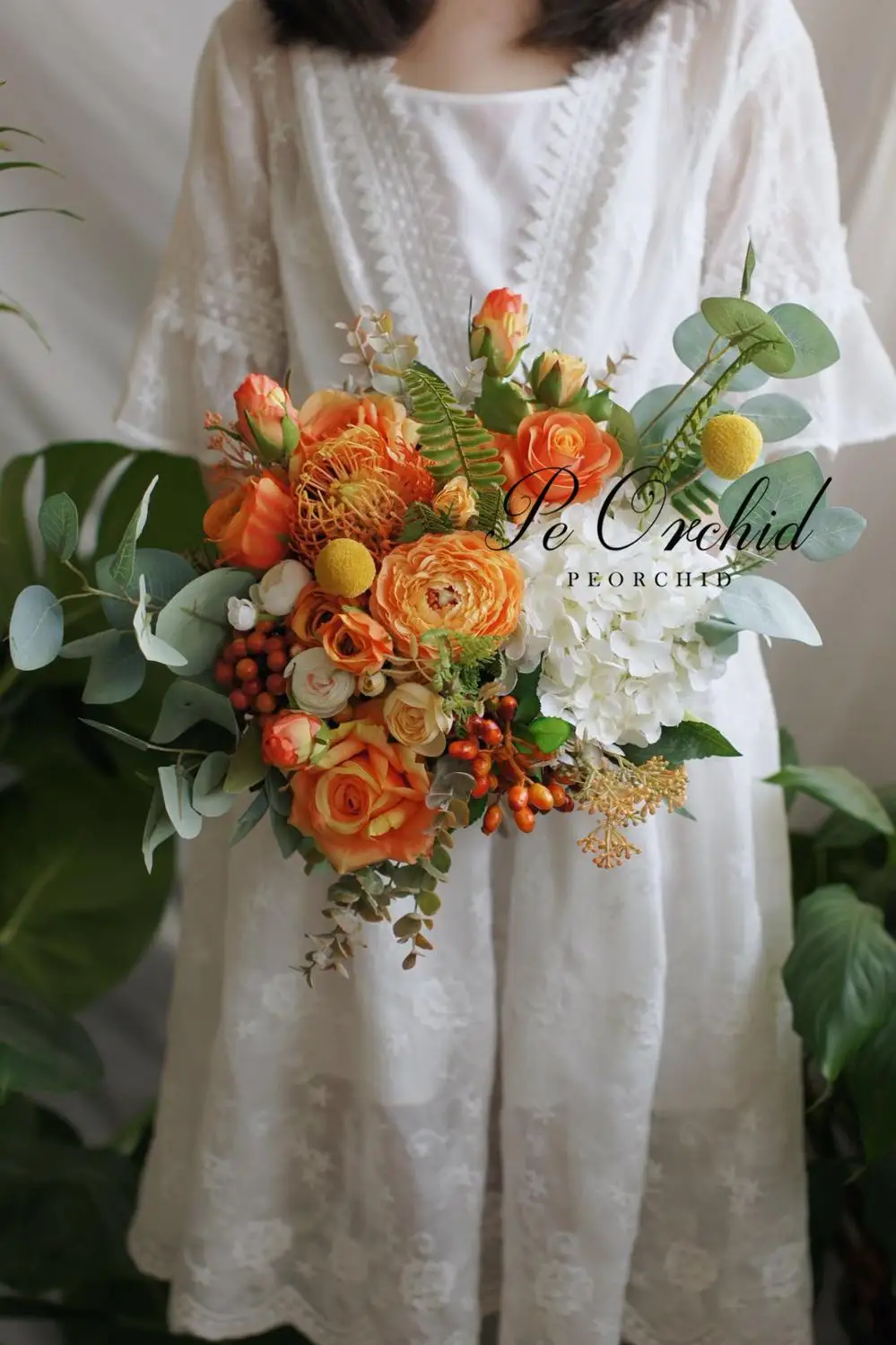 Bouquets de fleurs de mariage en soie Orange, fleurs de mariée, hortensia, Rose artificielle, demoiselle d'honneur, tenue à la main, été/automne 2019