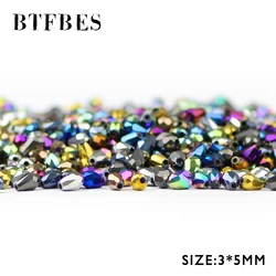 BTFBES 면 물방울 오스트리아 크리스탈 비즈 도금, 쥬얼리 제작용 티어드롭 유리 루즈 비즈, DIY 팔찌, 3*5mm, 100 개