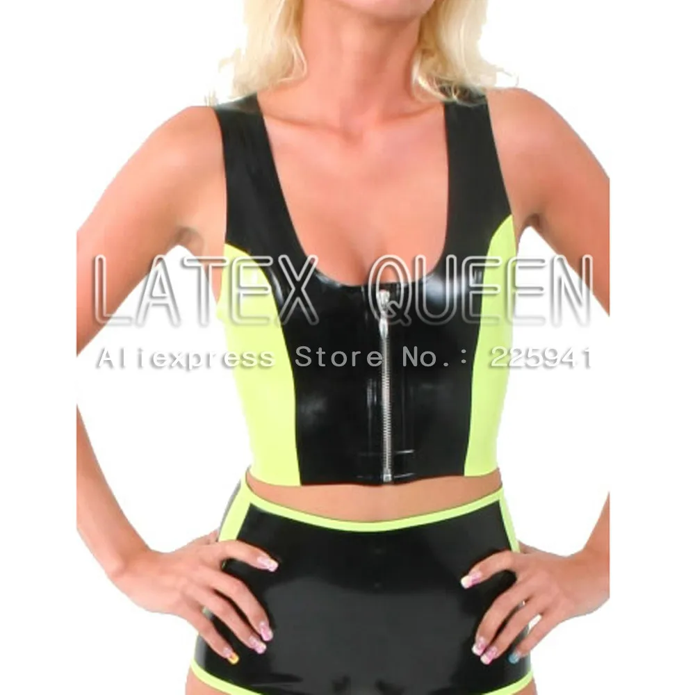 Latex Rubber Fashion Bodysuit Top And Shorts