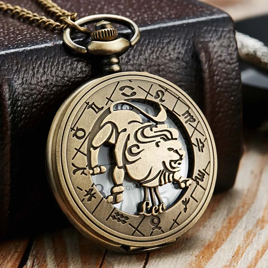 12 Constellation Retro Pocket Watch uomo donna Animal Fob orologi pesci Leo Scorpio Taurus Gemini sagittario collana orologio