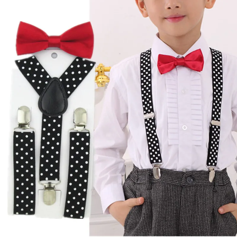 LB015-S size  New black dots supenders and black red bowtie set for boys and girls free shipping children suspenders bowtie sets