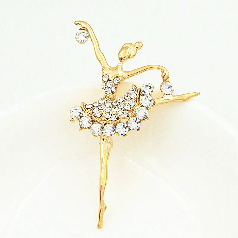 Utei Jewelry Retail! High Quality Cubic Zirconia Crystals Beautiful Ballet Dancer Brooch Fashion Collar Pin For Girls Gold Color