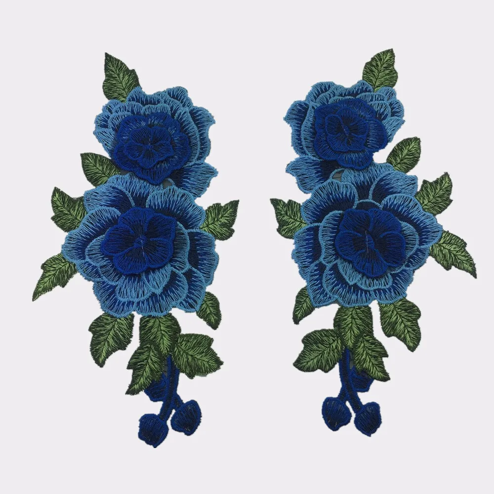 1Pair 3D Flower Red Blue Rose Applique Embroidery Patches Lace Fabric Motif Venice Clothes Decorated Sewing Supplies LSHB579