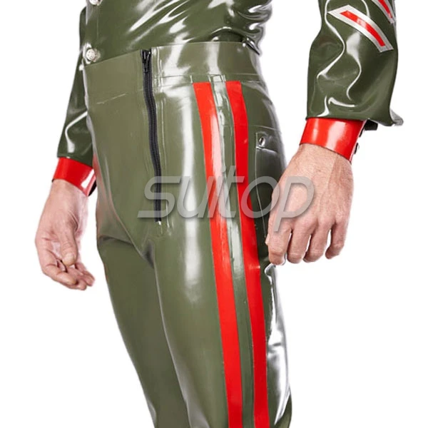 mens latex uniform top latex army man coat shirt