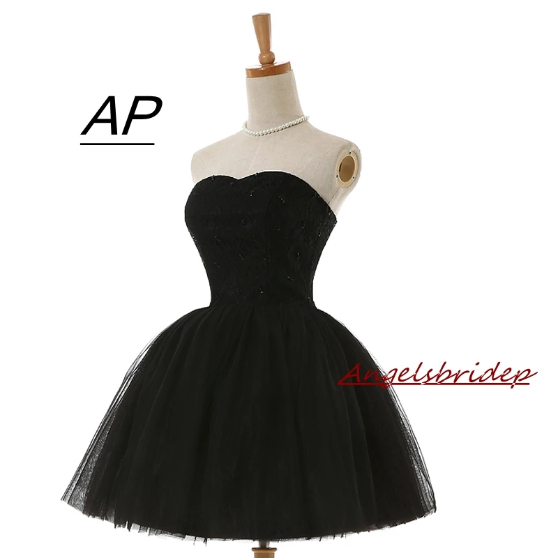 

ANGELSBRIDEP Black Tulle A-line Cocktail Dresses New Arrival Hot Sexy Flowing Above Knee Lace Cocktail Party Dress 2021