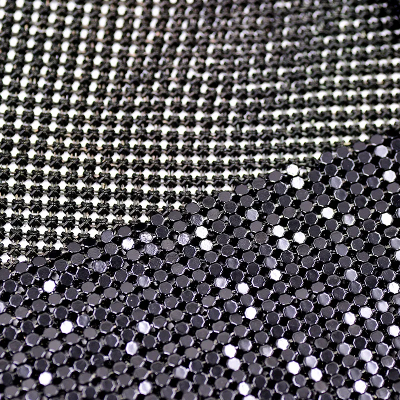 JUNAO 40*150cm Black Sequins Mesh Rhinestones Trim Aluminum Sheet Metal Fabric Applique For DIY Bags Sexy Clothing Accessories