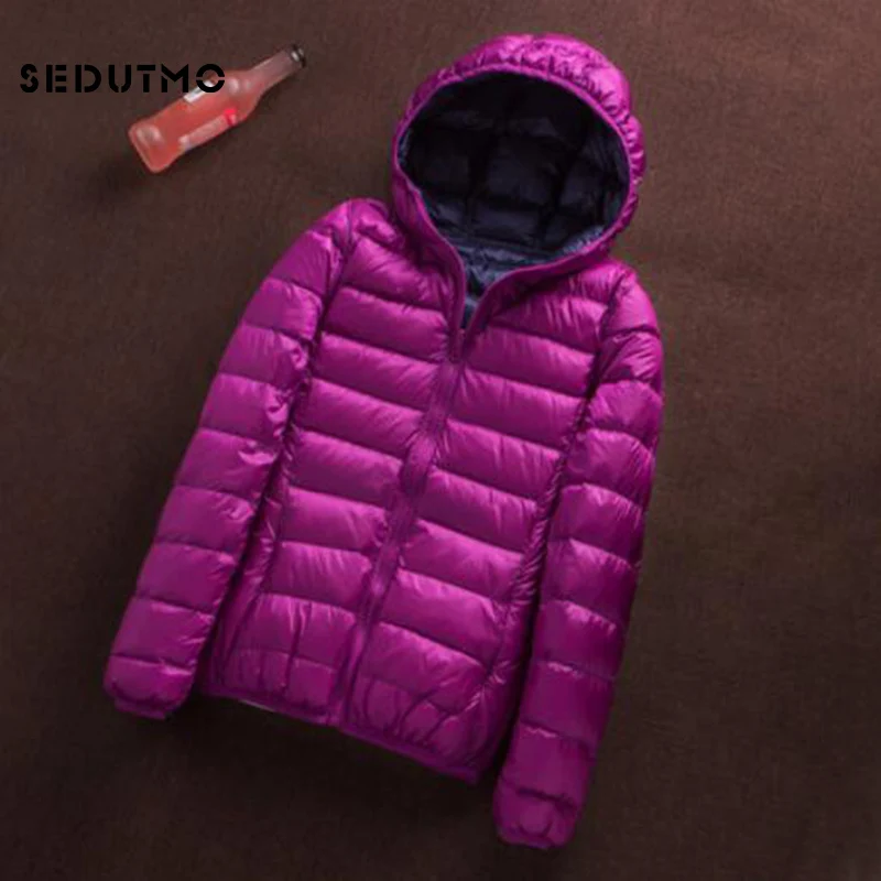 SEDUTMO Winter Duck Down Coat Women Ultra Light Hoodie Jackets Two Side Wear Coat Spring Puffer Jacket ED657