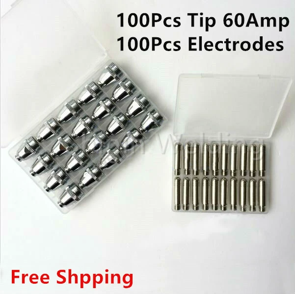 Freight free Plasma Cutting consumables electrode+ tip 100 sets for P60 AG60 SG55 cutting Torch Knife Hafnium wire iron 200pcs