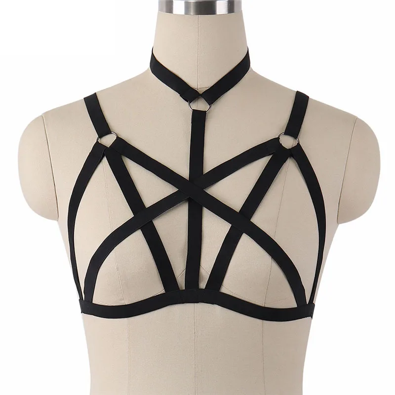 

Sexy Black Body Cage Bralette Elastic Bondage Harness Lingerie Gothic Open Chest Bra Fetish Party Club Wear Body Harness O0215