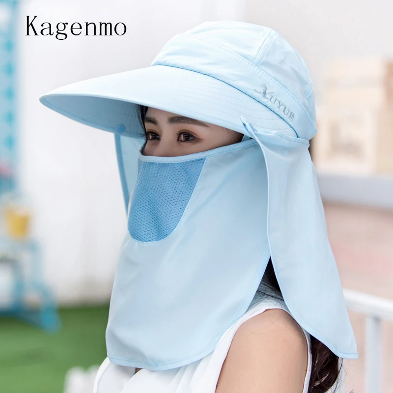 Kagenmo 2017 full protection female ride hat face neck protection sun hats thin cotton breathable women cap summer screen caps