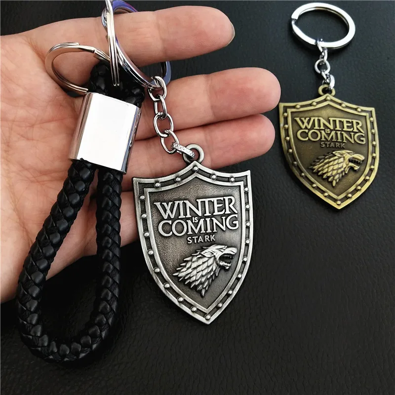 Thrones chaveiro temporada 8 casa stark lobo cabeça emblema chaveiros pingente gelo e fogo chaveiro llaveros de presentes do filme