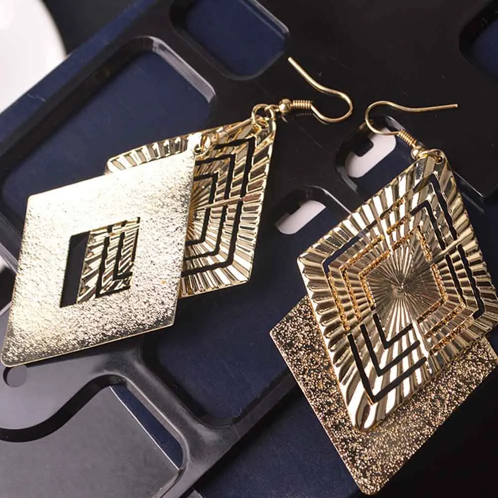 Long clip on earrings For Women square Classic Pattern Hollow Round non pierced earrings ear clips bridal women jewelry earrings