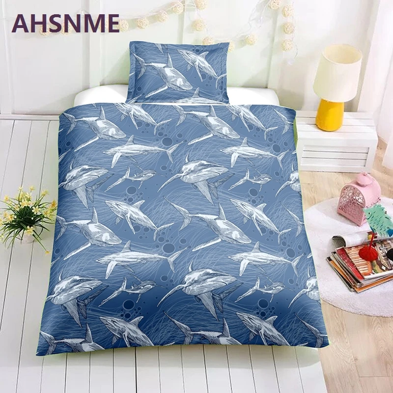 AHSNME Special Promotion! ! !Great Shark Bedding Set Fish Qutle Quilt Cover Home Textiles US and Australian and European sizes