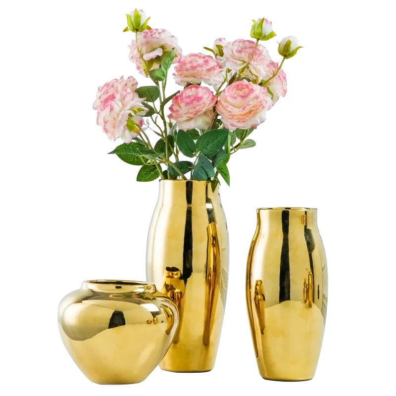 wedding decoration European Luxury Living Room Soft Decoration Golden Ceramic Vase Hotel Club Placed Simple Flower Arrangement