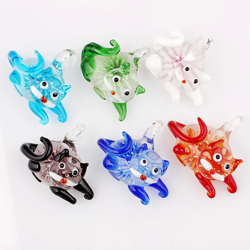 Wholesale 6Pcs Lovely 3D Cat Flower Christmas Murano Lampwork Glass Pendant Fit Necklace New