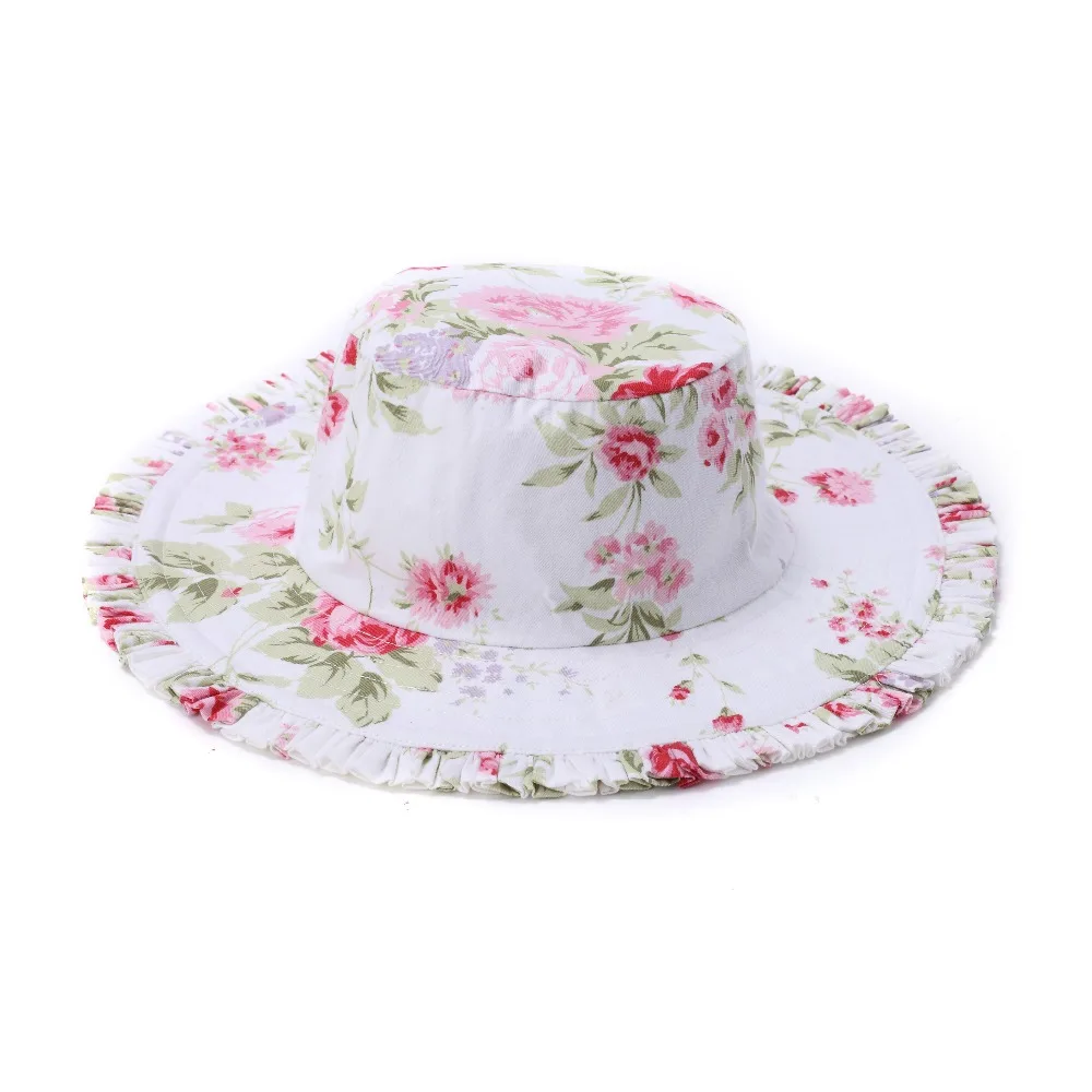 2020 Summer Girls Hats Children Beach Caps Kids Floral Print Cotton Baby Bucket Outdoor Sunhats