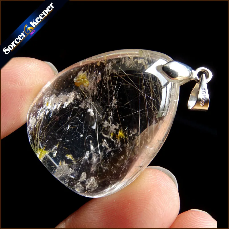 Rare Natural Quartz Gold Rutilated Garden Quartz Crystal Love Necklace Pendant natural minerals Fish Tank Beads SS766