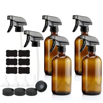 4 paket 500ml Amber cam sprey şişe ile tetikli püskürtücü uçucu yağlar için aromaterapi 16 Oz boş doldurulabilir kahverengi