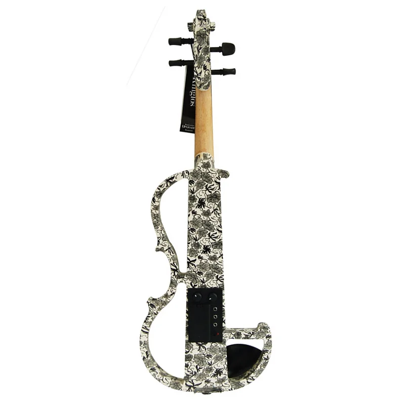 Advanced Electric Art Violin, Black and White, Solid Wood, Silent Violin, Full Size, 4/4 Violin Ebony Fittings, Parts