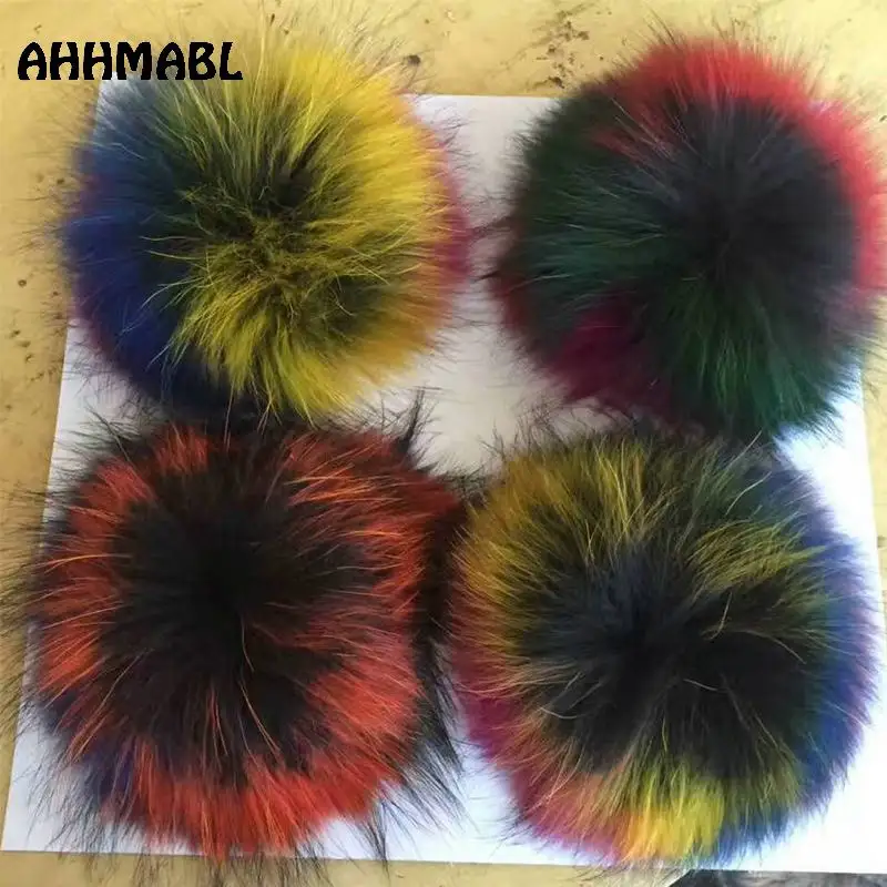 Multicolor Genuine Real Raccoon Fur Pompom Fur Pom Poms for Women Kids Beanie Hats Caps BootsBig Size Natural Ball DIY Accessory