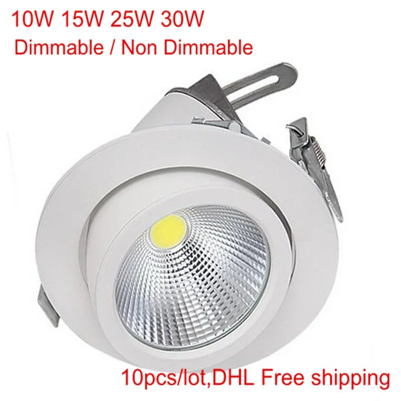 Dimmable LED Trunk Downlight COB Ceiling 10W 15W 25W 30W 360 Degree Rotation recessed cob led Spot light DHL Free shipping