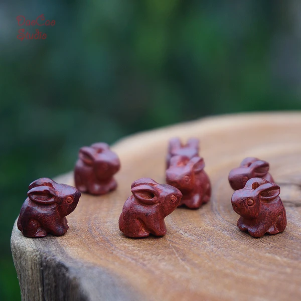 

Natural Red Sandalwood Carved Tiny Rabbit Bunny Cute Animal Wooden Loose Wood bead Mala Beads Japa Bracelet Jewellry Finding DIY