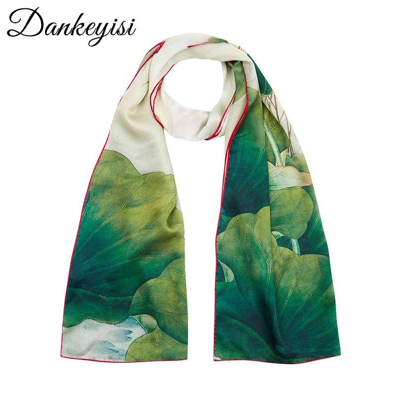 DANKEYISI Women Pure Silk Scarf Female Luxury Floral Print Chinese Style Foulard Shawls Scaves Beach Cover-Ups For Girl Lady