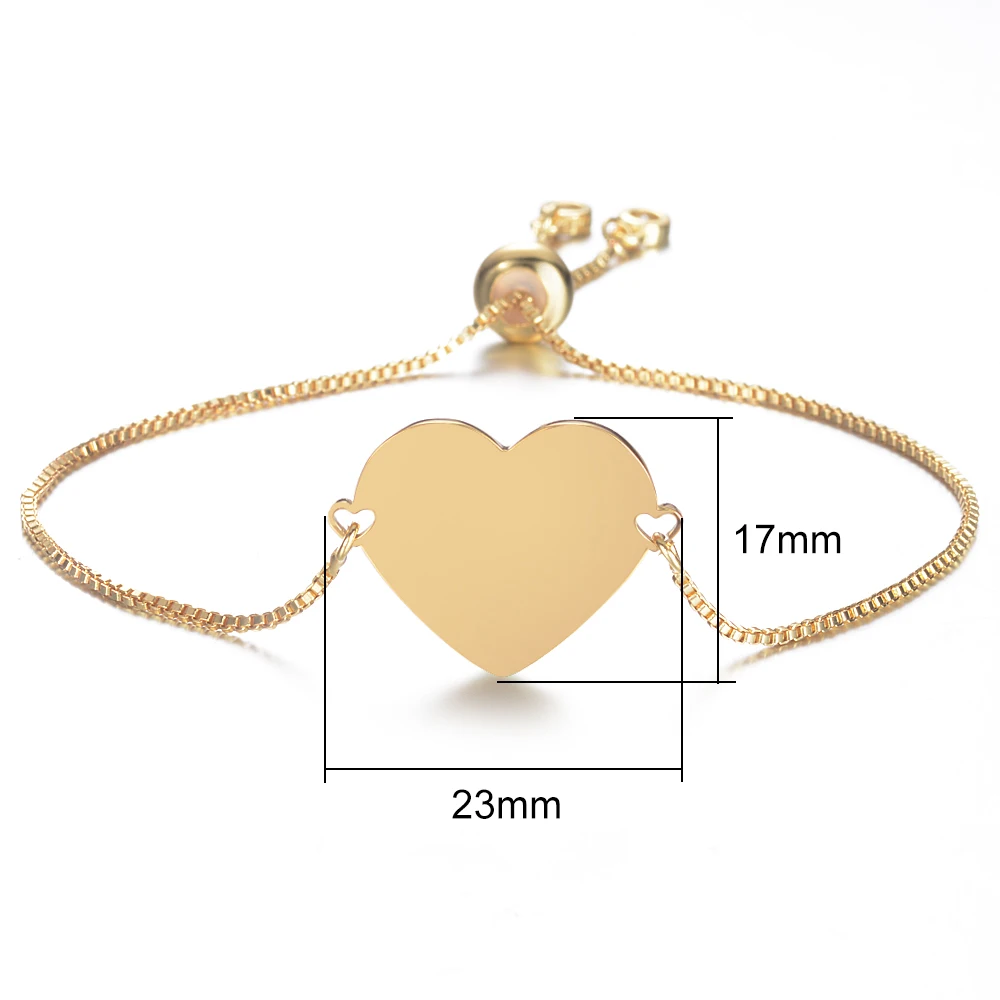 Customized Laser Engrave Photo Name Date Bracelet Stainless Steel Adjustable Heart Type Bangles For Women ID Tag Memory Gifts