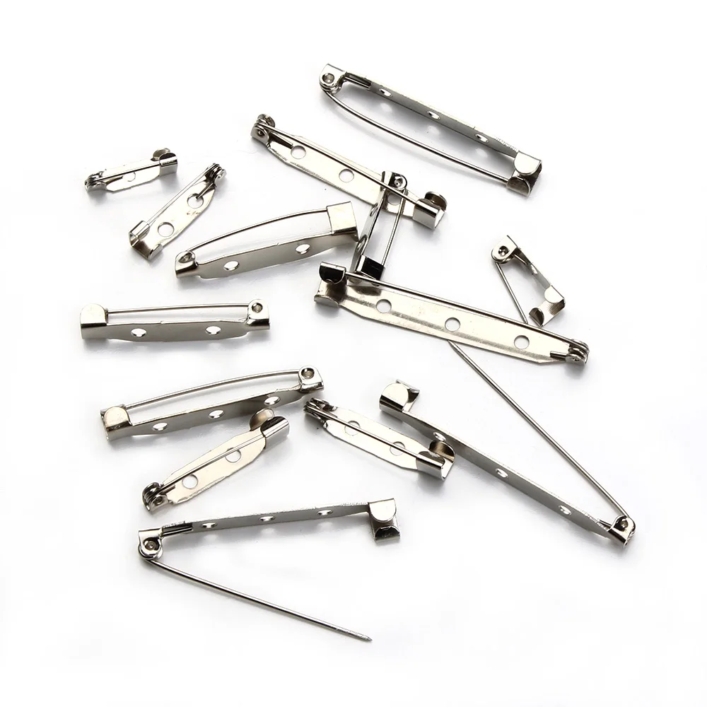 30-50pcs/lot Silver Color Metal Brooch Base Pins Clasps 15/20/25/30/35/39/45mm With 2 Hole For Women DIY Jewelry Making Findings