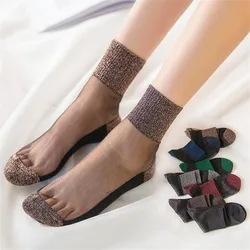 Sommer Mode Frauen Ultradünne Transparente Socken Glitter Kristall Glas Silk Socken Schöne Spitze Glänzenden Elastische Kurze Socken Meias