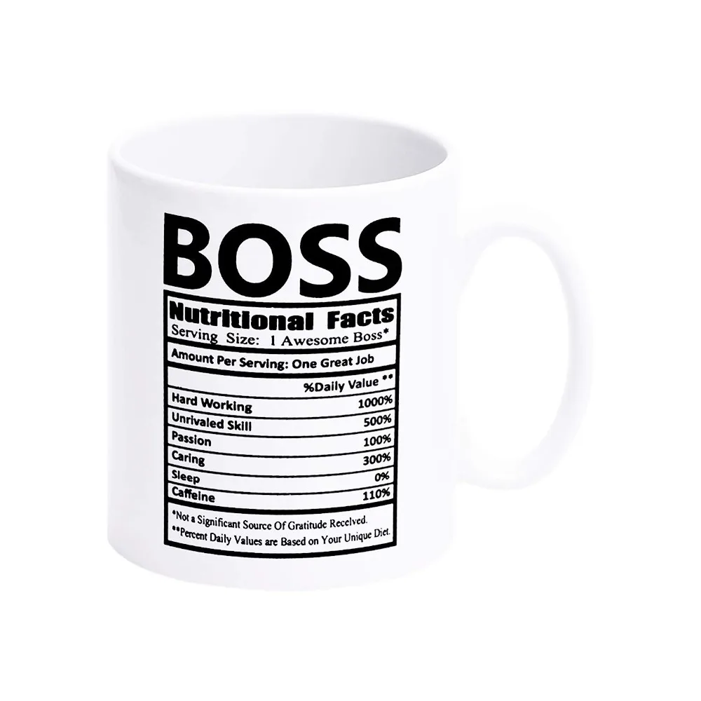 

White Mugs with Printing Words BOSS NUTRITIONAL FACTS Coffee Mugs for Christmas Gift Brithday Gift or Daily Use