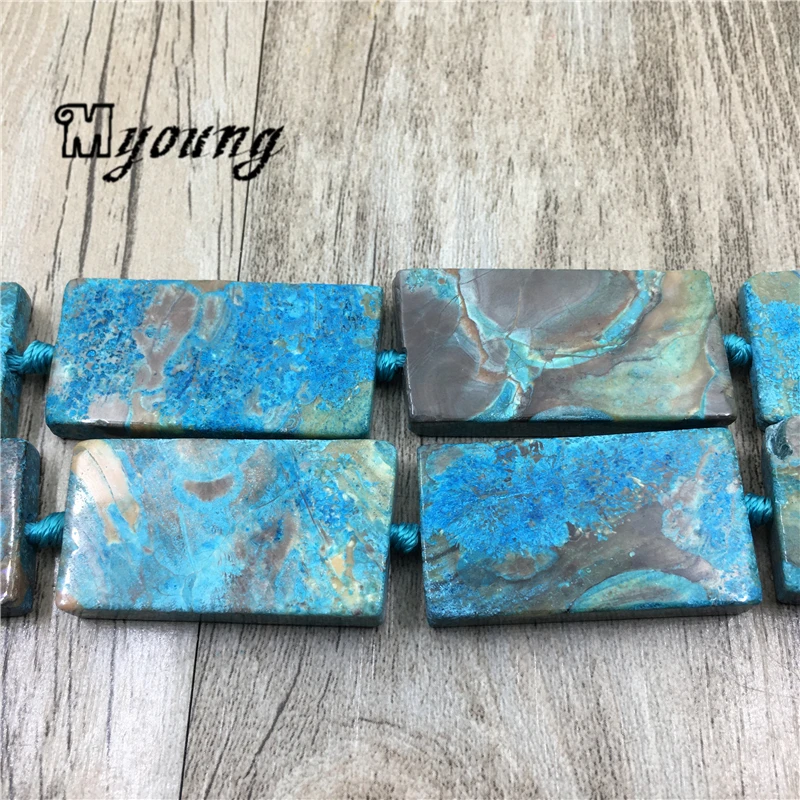 New Arrival Rectangle Blue Ocean Jaspers Stone Slice Pendants Beads, Nature Stone Agates Slab Pendant Beads MY2101