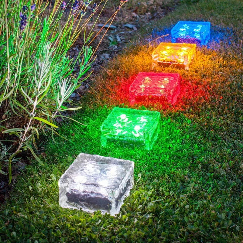 

New Solar LED Light 4Leds Lamp Waterproof Ground Clear Glass Ice Rock Brick for Outdoor Yard Deck Road Path Garden Decoration