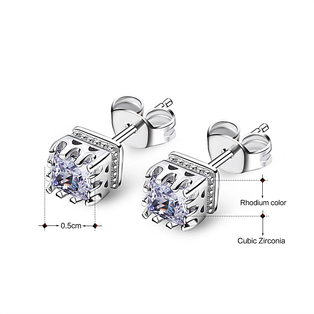 DreamCarnival 1989 Biggest Seller Square Crown Style Stud Earrings for Women AAA Zircon High Quality Everyday Jewelry SE11555RB