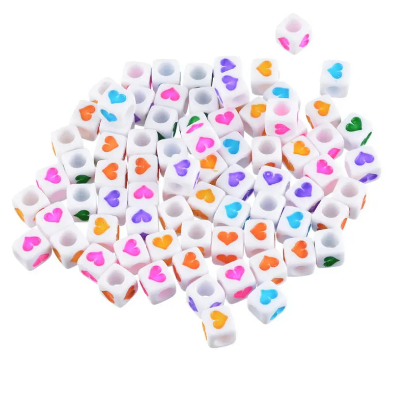 2500pcs Acrylic Spacer Beads Square White Heart  Random Enamel About 6mm( 2/8