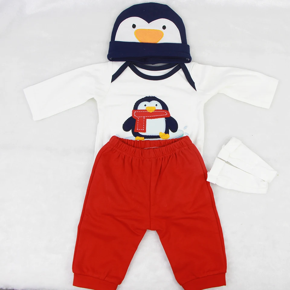 Lovely Penguin Reborn Baby Doll Clothes 4 pcs Sets design For 22-23 inch Baby Boy Doll Accessories Hat Shirt Trousers Socks