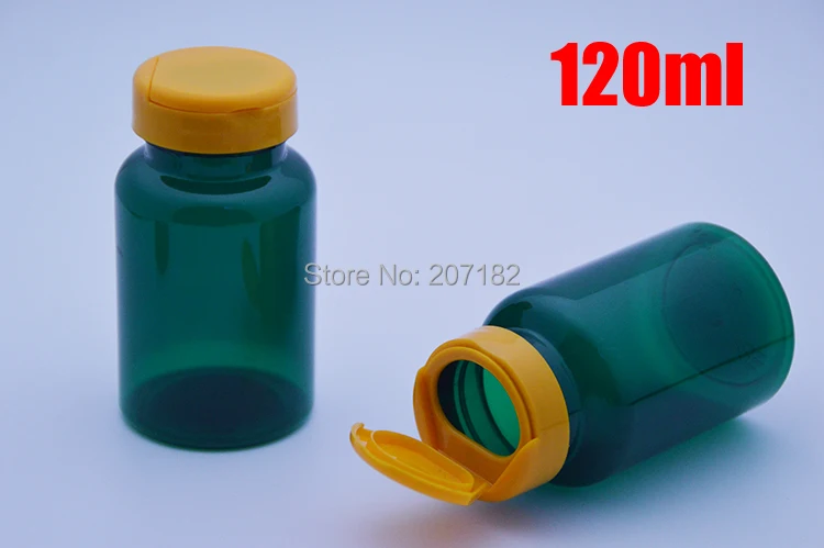 

100pcs 120ml Green Color PET Medicine Bottles,Capsules/Pills/Powder/Vitamin Plastic Bottles with Orange Flip Caps