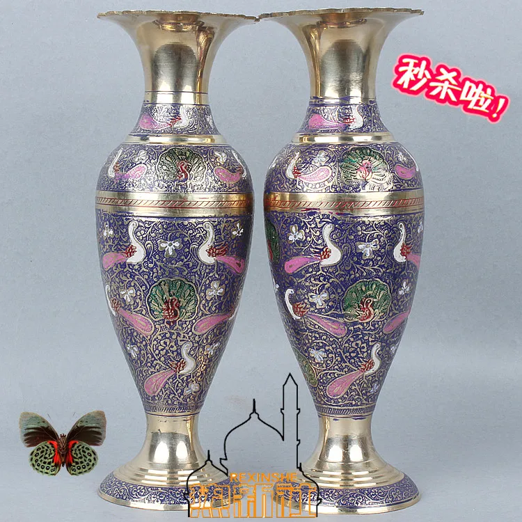 India imported bronze vase 31 cm tall purple peacock bronze vase floral gift decoration home furnishings