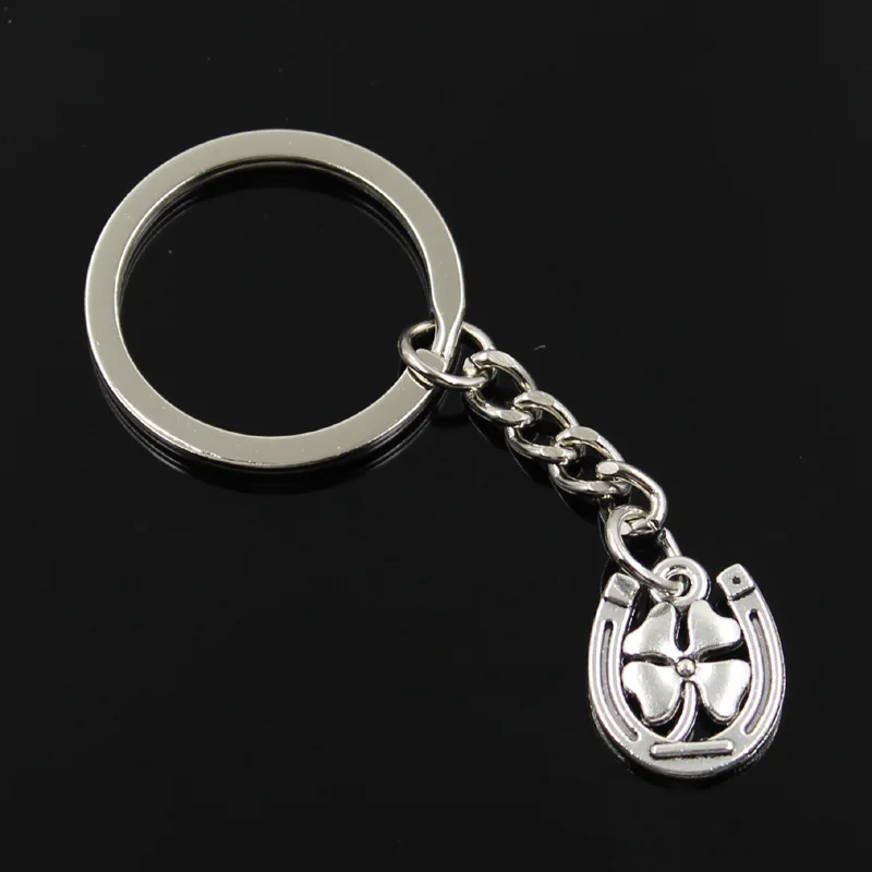 New Fashion Men 30mm Keychain DIY Metal Holder Chain Vintage Horseshoe Lucky Clover 18x15mm Silver Color Pendant Gift