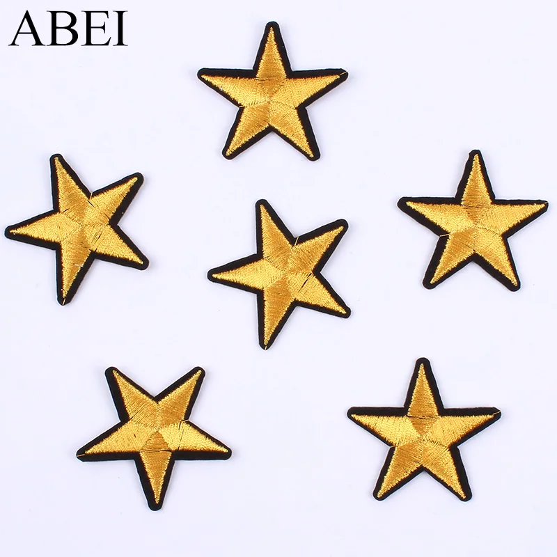 10pcs/lot Iron On Sew On Gold Star Stickers Clothes Accessories Diy Bags Patch Handmade Jeans appliques Coats Backpack Badge