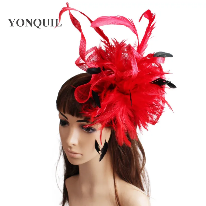 

Sinamay Fascinator Headwear Feather Flower Party Show Hair Accessories Millinery Cocktail Hats High Quality 17 Colors MYQ113