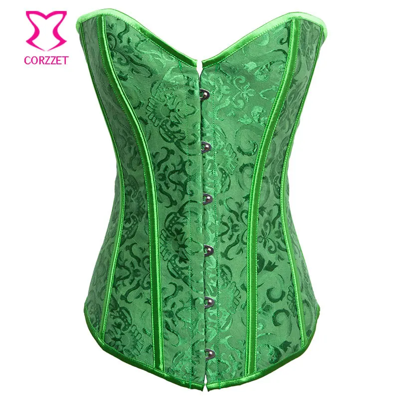 

Green Brocade Overbust Corselet Sexy XXL Corset Tight Lacing Korsett For Women Corpete E Corseletes Espartilhos Gothic Clothing