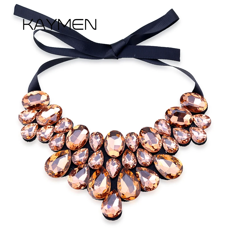 Handmade Glass Crystal Pendant Necklace for Women Fashion Statement Maxi Necklace 4 Colors Chokers Necklaces Bijoux NK-01634