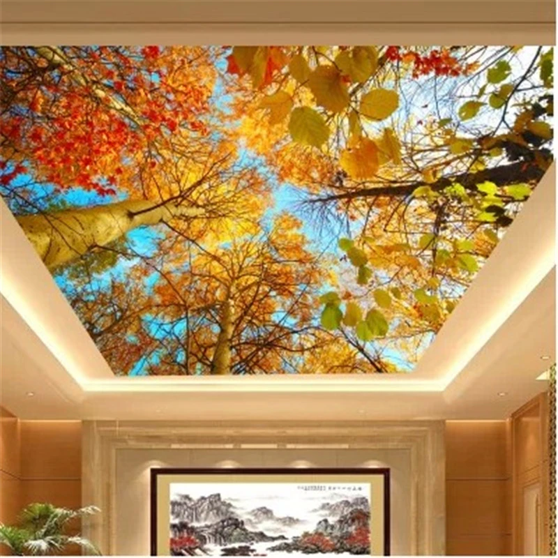 

beibehang Custom photo wallpaper 3d Autumn leaves nature landscape sun background wall paper ceiling painting 3d papel de parede