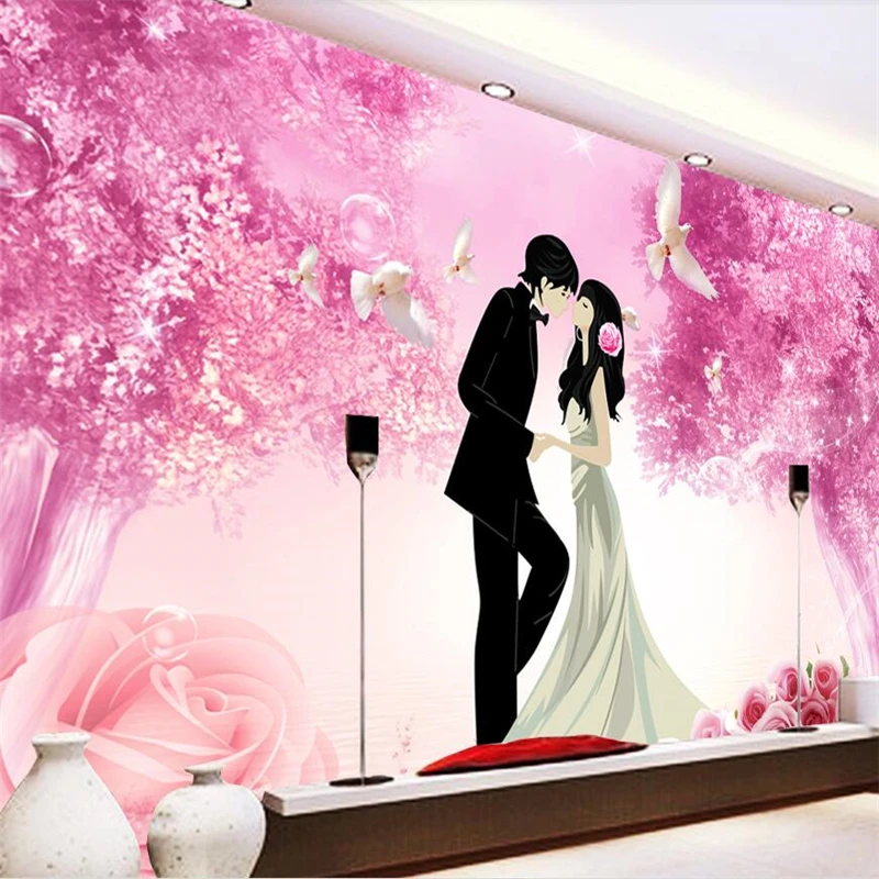

wellyu Fashion romantic couple simple TV background wall custom large mural green wallpaper papel de parede para quarto